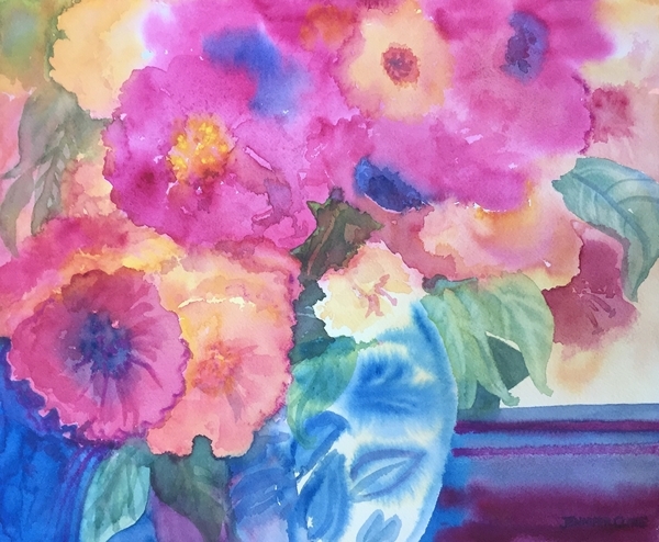 Blues And Blooms 12 h x 14.5 w 125.00