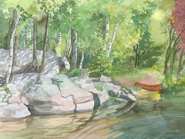 :: SOLD :: Red Canoe And Rocks